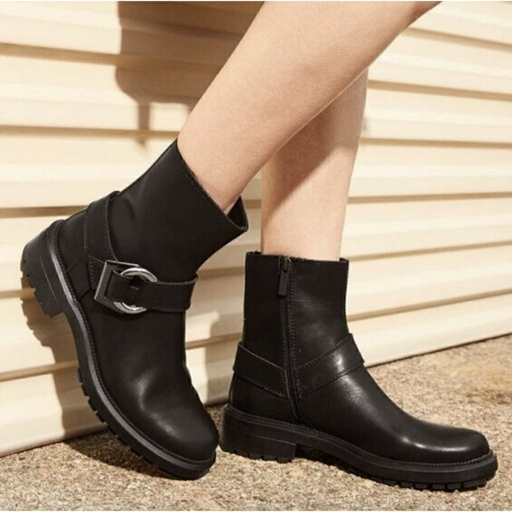 Aquatalia Lexie Leather Moto Boots Black Womens Size 7
